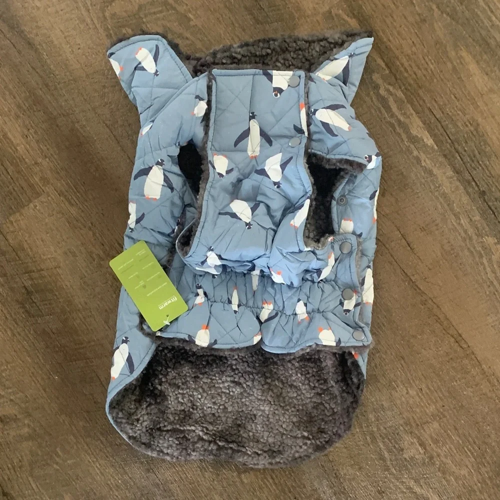 NWT Fitwarm Waterproof Reversible Penguin/Galaxy Dog Coat Size Large